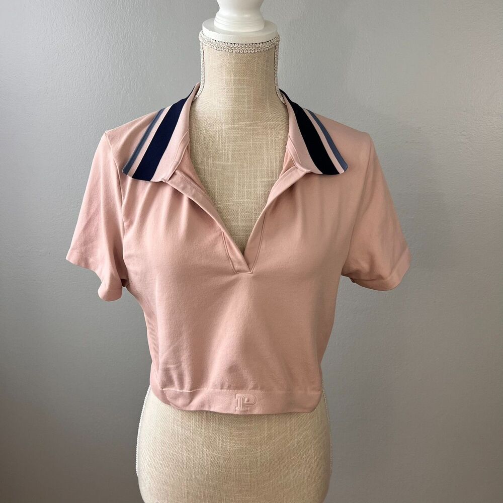 Victoria's Secret PINK Somen Short Sleeve Polo XL Collard Crop Top Navy Seamless